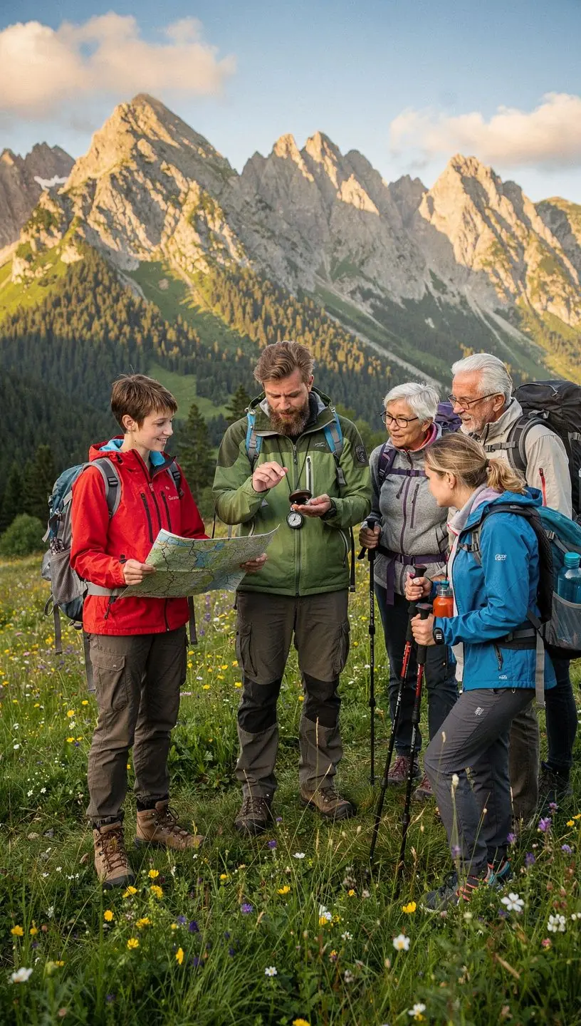 Skupina turistov so sprievodcom počas prechádzky po označenej turistickej trase v Tatrách.